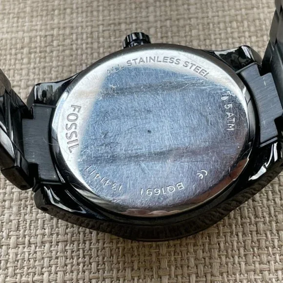 Fossil Ladies Wristwatch Crystals Accent Bezel Black Tone Quartz Multi-function - Picture 9 of 11